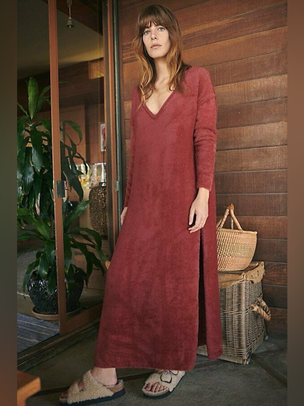 Free People Intimately Girls Night Maxi Pullover in Burgundy Size XS NWOT